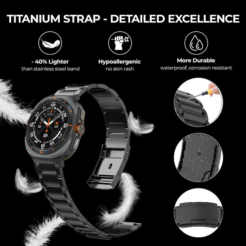 No Gap Titanium Band for Galaxy Watch Ultra 2 1 (2026/2025/2024) | Grade 2 Ti Metal Strap for Samsung Watch Ultra 47mm |Skin-Friendly,40% Lightweight,Corrosion Resistance,Fit Wrist 6.3''-9''