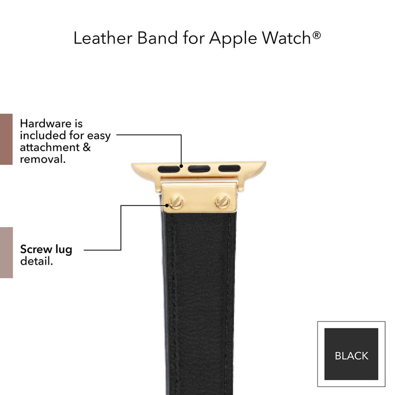 Anne Klein Leather Fashion Band for Apple Watch Secure, Adjustable, Apple Watch Band Replacement, Fits Most Wrists 42/44/45/46/49mm Black/Gold