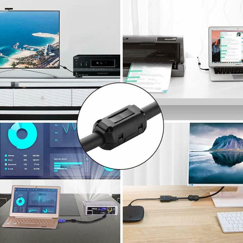 TOJOIN 10PCS Ferrite Bead Clip on Ferrite Core RFI EMI Noise Suppressor Ferrite Rings Cable Clip for Phone, TV, Speaker, USB Radio, Audio Equipment 9mm Inner Diameter Black 9mm-10pcs