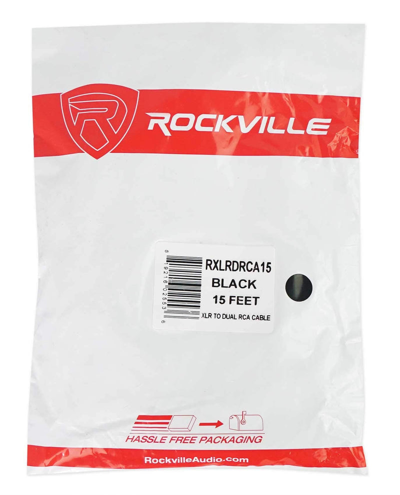 Rockville RXLRDRCA15 15 Ft XLR to Dual RCA Audio Cable 100% Copper, High-Fidelity Sound, Durable Build, Noise-Free Signal, for DJs and Home Audio 15 Foot