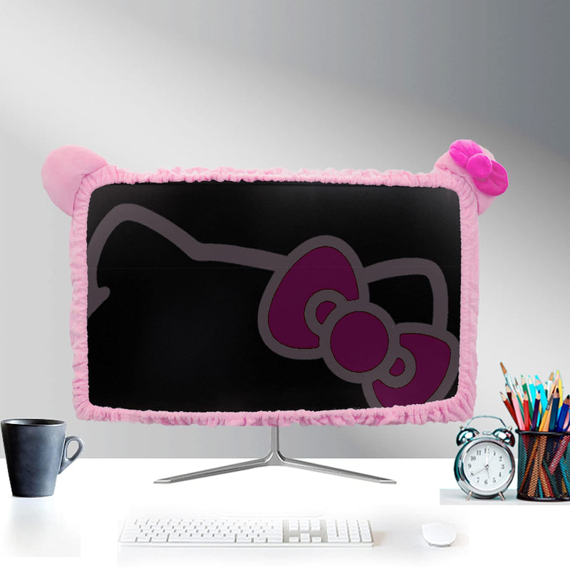 Kakurookie 27'' - 34'' Computer Monitor Protective Cover with Cat Ear Design, Cute Pink Monitor Dust Cover with Furry Design, Elastic Dustproof, Suitable for PC, Tablet, TV (27-34in, Pink) 27-34in
