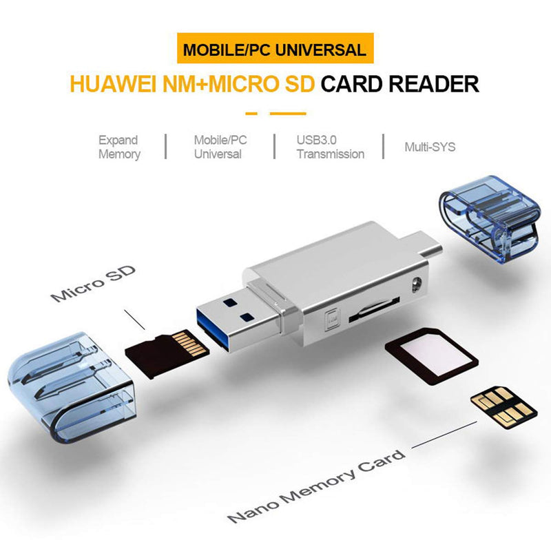 Xiwai USB-C Type C/USB 2.0 to NM Nano Memory Card & TF Micro SD Card Reader for Huawei Cell Phone & Laptop