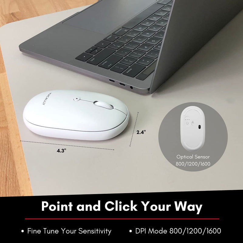 Macally Wireless Bluetooth Mouse for Laptop and Desktop PC - Simple Rechargeable Wireless Bluetooth Mouse for MacBook Pro Air, Mac iPad, Android - Compatible Apple Mouse Wireless Silent Quiet