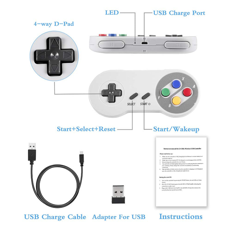 Retro Wireless SNES USB Controller, kiwitatá Rechargeable SNES Classic USB PC Game Pad Emulator Controller for Windows PC MAC,Raspberry PI