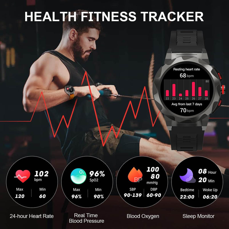 Business Smart Watch for Men,100 Sports Modes,5ATM Waterproof Fitness Smart Watch,1.46''HD Screen,470mAh Large Battery,with Heart Rate/Blood Pressure/Health Monitor Watch Smart D-silicone grey