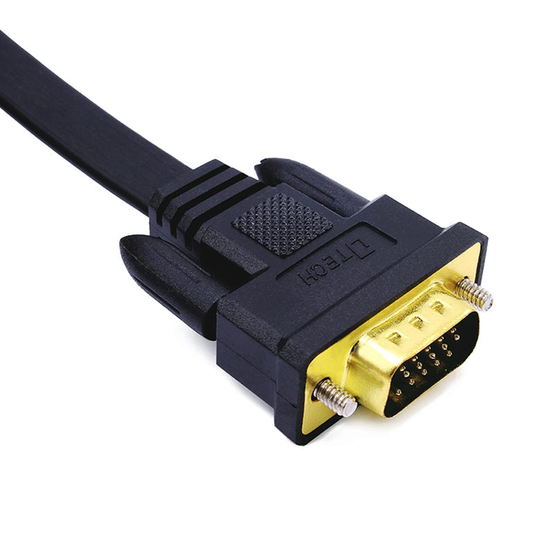 DTech 5M Ultra Thin Flat Type Computer Monitor VGA Cable Standard 15 Pin Male to Male Connector SVGA Wire 16 Feet - Black 16ft