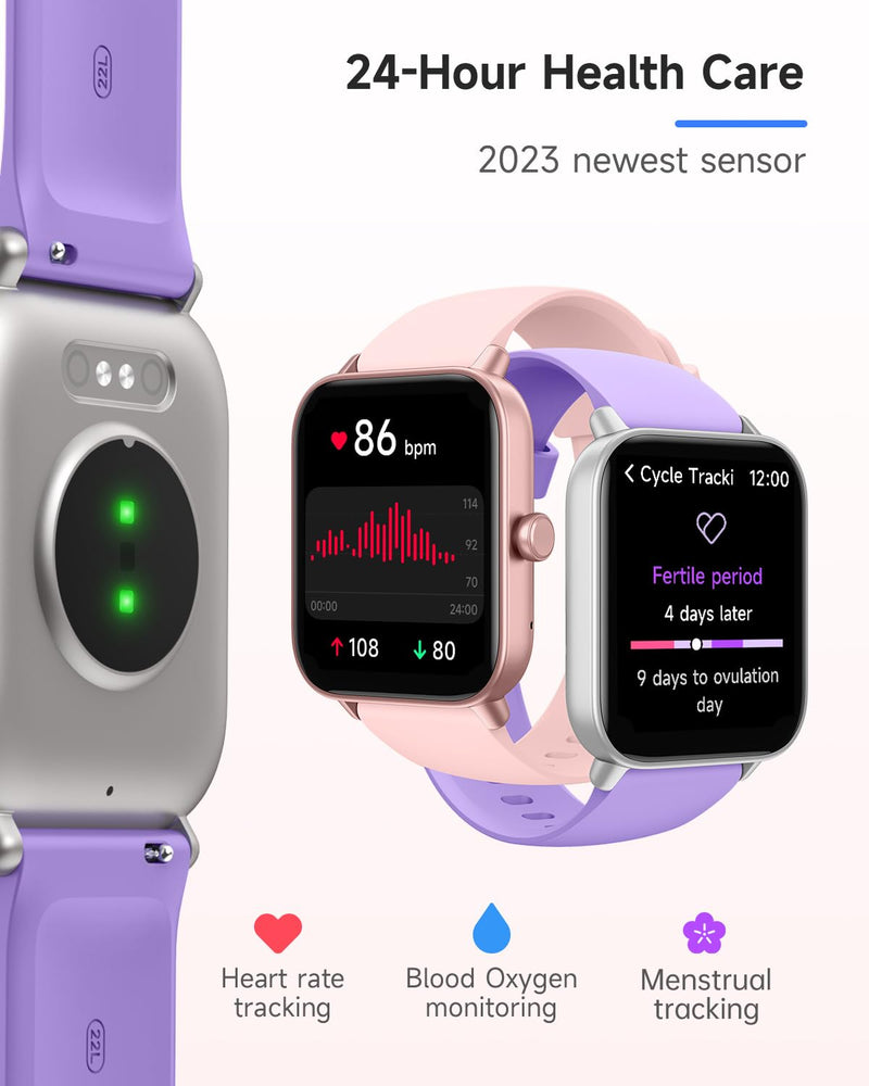 TOOBUR Smart Watch for Women Alexa Built-in, 1.8" Compatible Android iOS, Answer&Make Call/Step Counter/Sleep Tracker/100 Sports/Heart Rate, Fitness Tracker Watch IP68 Waterproof Swimming Purple