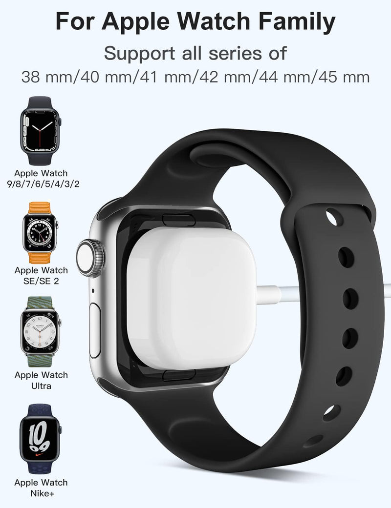 USB iWatch Charger Compatible with Apple Watch Charger, 5ft Fast Charging Cable for i Watch Series 9 8 7 6 5 4 3 2 SE/2, Wireless Magnetic Charging Cord[Portable]-1.5M, White 1.5M
