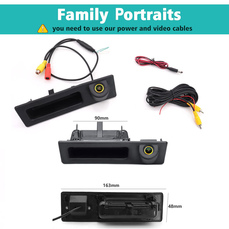 Vehicle Backup Camera CCD Compatible for BMW 3 5 Series X1 3 4 5 F07 F10 F11 F25 F26 F30 F34 Car Rear View AHD 1080P Camera Reverse Parking Fisheye Lens Waterproof Cam Car Trunk Handle Camera (golden)