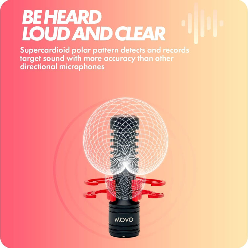 Movo VXR10-PRO External Video Microphone for Camera with Rycote Lyre Shock Mount - Battery-Free ,Compact Shotgun Mic Compatible with DSLR Cameras and iPhone, Android Smartphones