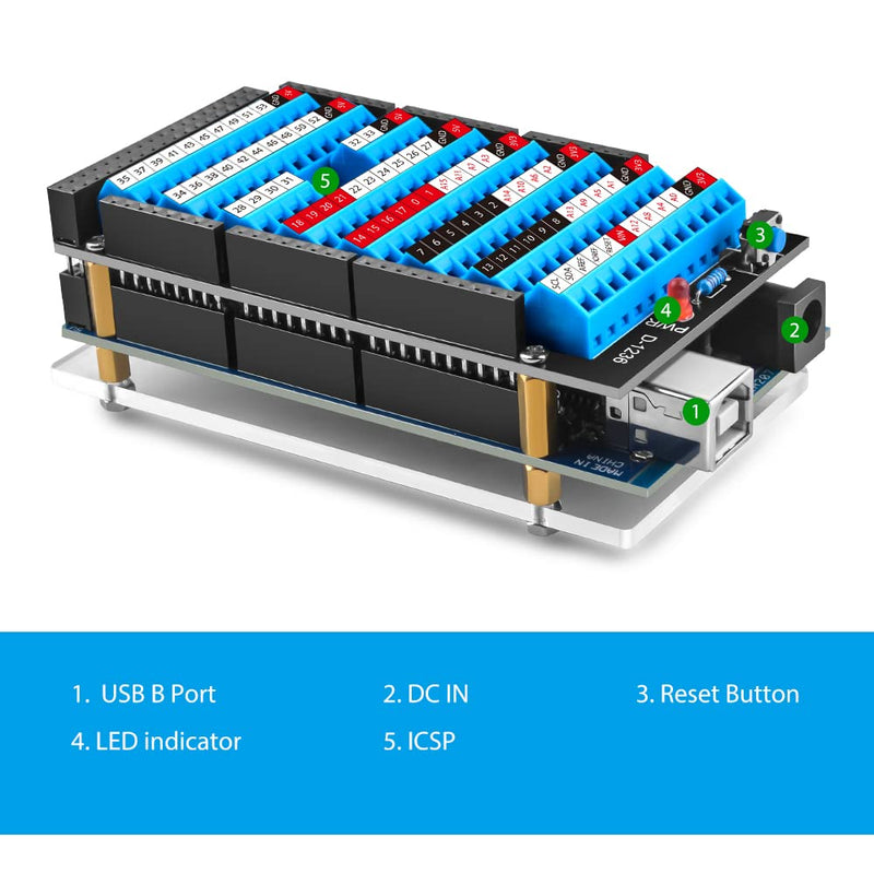 [AUSTRALIA] - GeeekPi Mega 2560 R3 Terminal Block Breakout Board Hat with Reset Button and LED Indicator, GPIO Expansion Board Breakout Module for Arduino Mega 2560 R3 
