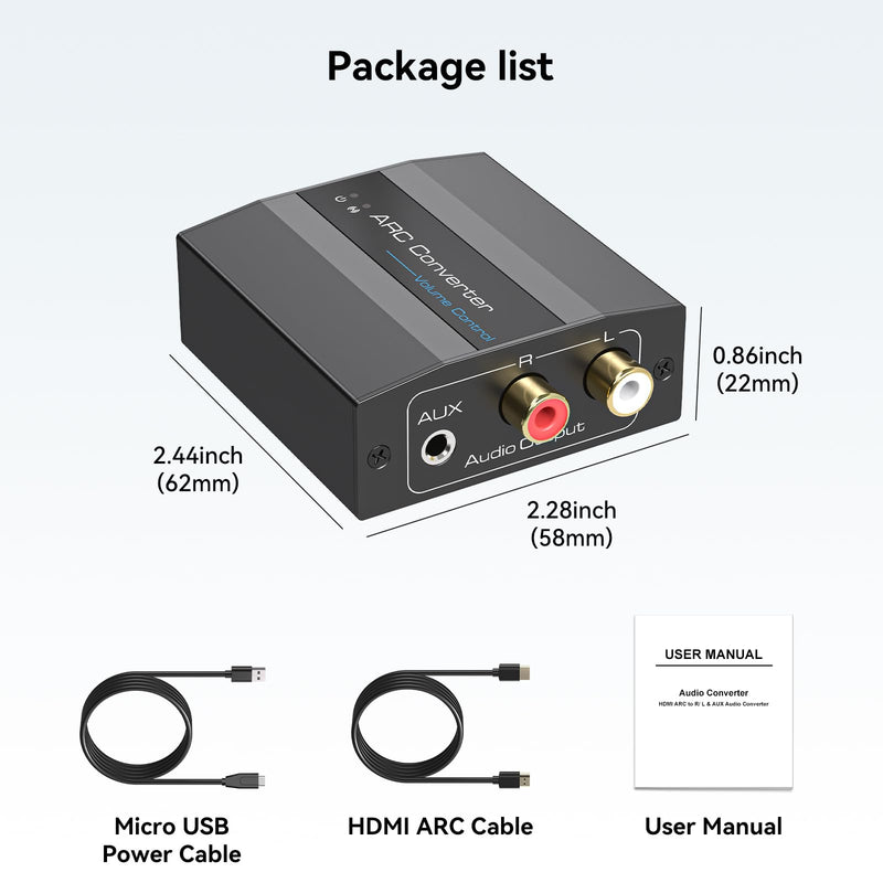 HDMI ARC Adapter 4K60Hz HDMI ARC Audio Extractor with 3.5mm and L R Stereo Audio for HDTV Soundbar Speaker Amplifier M HDMI ARC Adapter