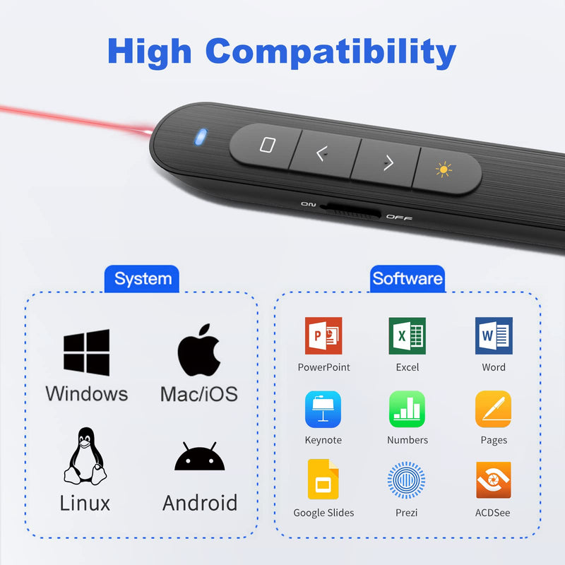 Presentation Clicker PowerPoint Clicker with Laser Pointer, Wireless Presenter Remote Slide Clicker for Powerpoint Presentations for Mac, Keynote, Computer, Laptop Red-USB R78