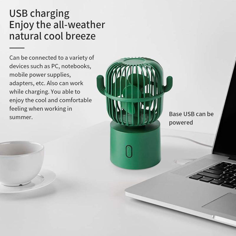 BEISHIDA Personal Fan Small Desktop USB Desk Fan, Cactus Mini Handheld Table 80 Degree Auto Rotation Portable Fans, 3 Speeds Strong Wind, Quiet Operation Fan for Room Home Office Outdoor Travel Green