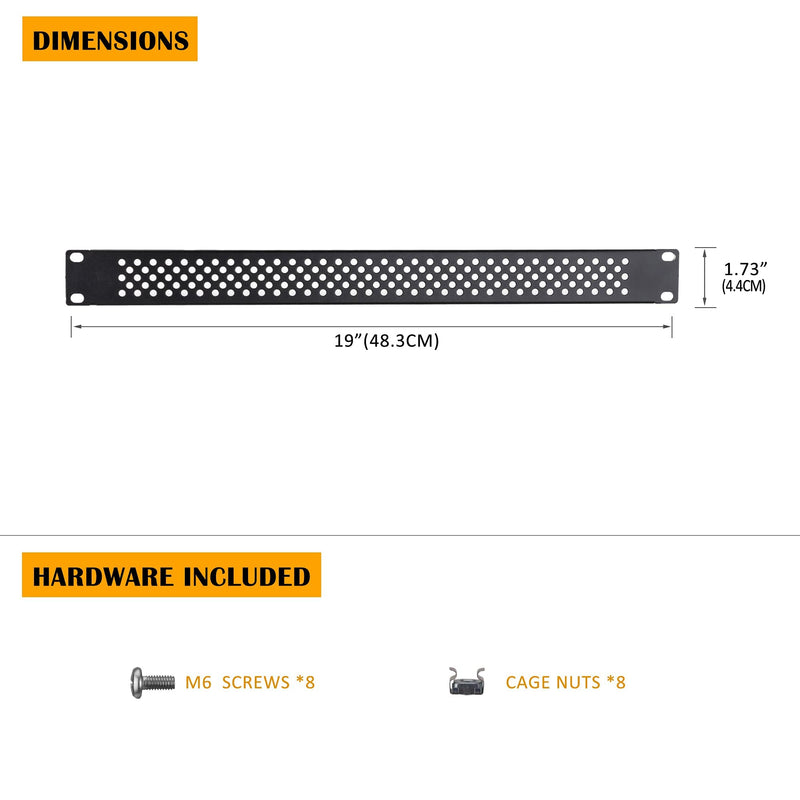 RIVECO 1U Vented Blank Panels for Rack & Cabinets Front Cover Panel 19-Inch Server & Network Rack Mount 2pcs Black