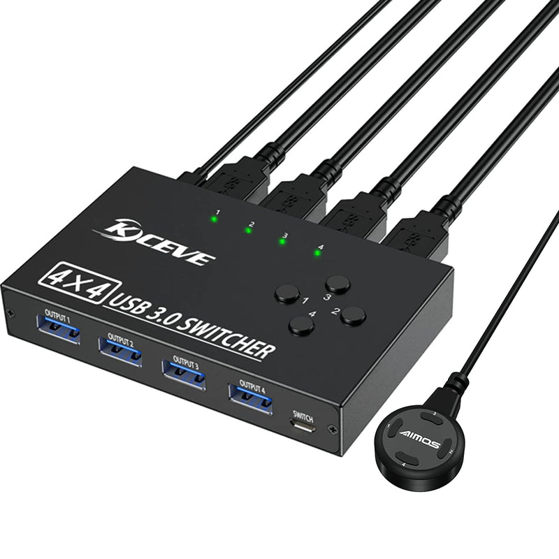 USB 3.0 Switch Selector 4 Port,MLEEDA KVM Switcher 4 Computers Sharing 4 USB Devices,USB Peripheral Switcher for Keyboard Mouse Printer Scanner,with Wired Remote Button and 4 USB 3.0 Cable USB Switch 4 PC