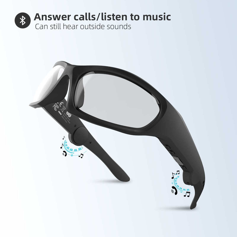 Smart Bluetooth Safety Glasses for Work Audio Safety Glasses with Bluetooth Speaker for Men Women Built-in Mic Voice Assistant (Clear Lens) Black Frame-clear Lens