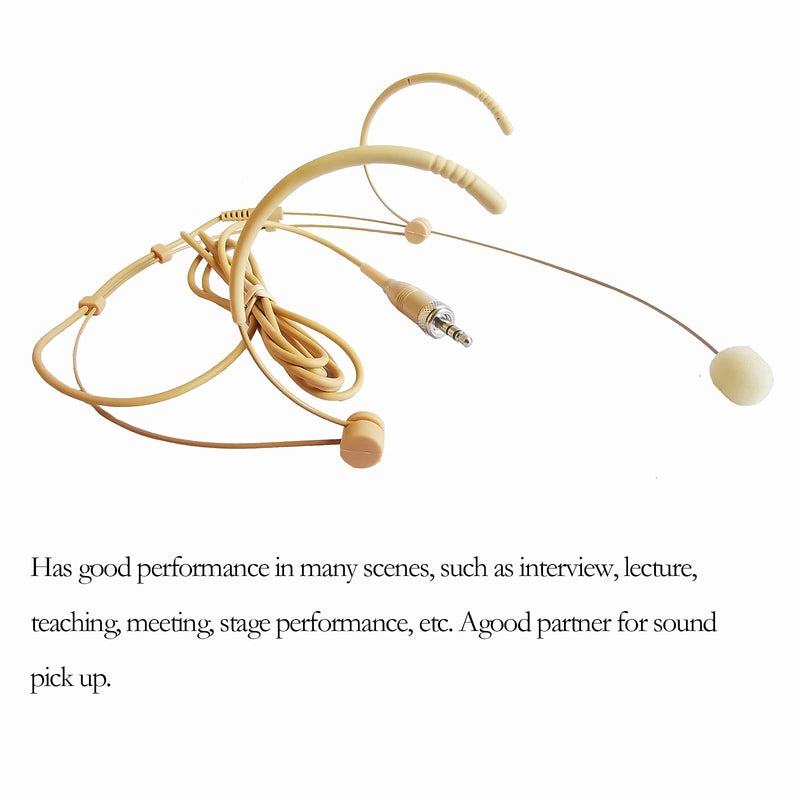 [AUSTRALIA] - Headset Microphone Discreet Headworn Ear Hook Earset Over The Ear Mic for Sennheiser Wireless Transmitter, Ideal for Lectures, Live Performance, Theater, Podcasts – Beige 