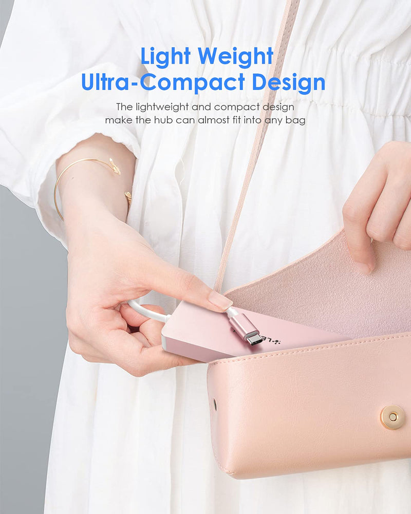 LENTION USB C Hub with 3 USB 3.0 & SD/Micro SD Card Reader Compatible 2022-2016 MacBook Pro, New Mac Air/iPad Pro/Surface, More, Stable Driver Certified Type C Adapter (CB-C15, Rose Gold)