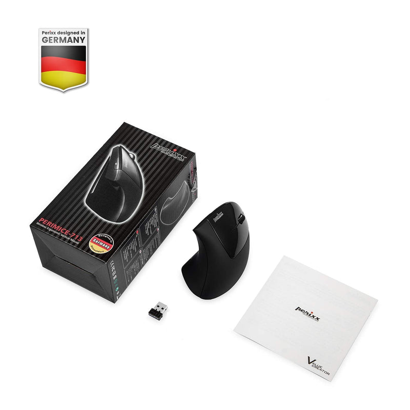 Perixx PERIMICE-713 Wireless Ergonomic Vertical Mouse - 800/1200/1600 DPI - Right Handed - Recommended with RSI User Black