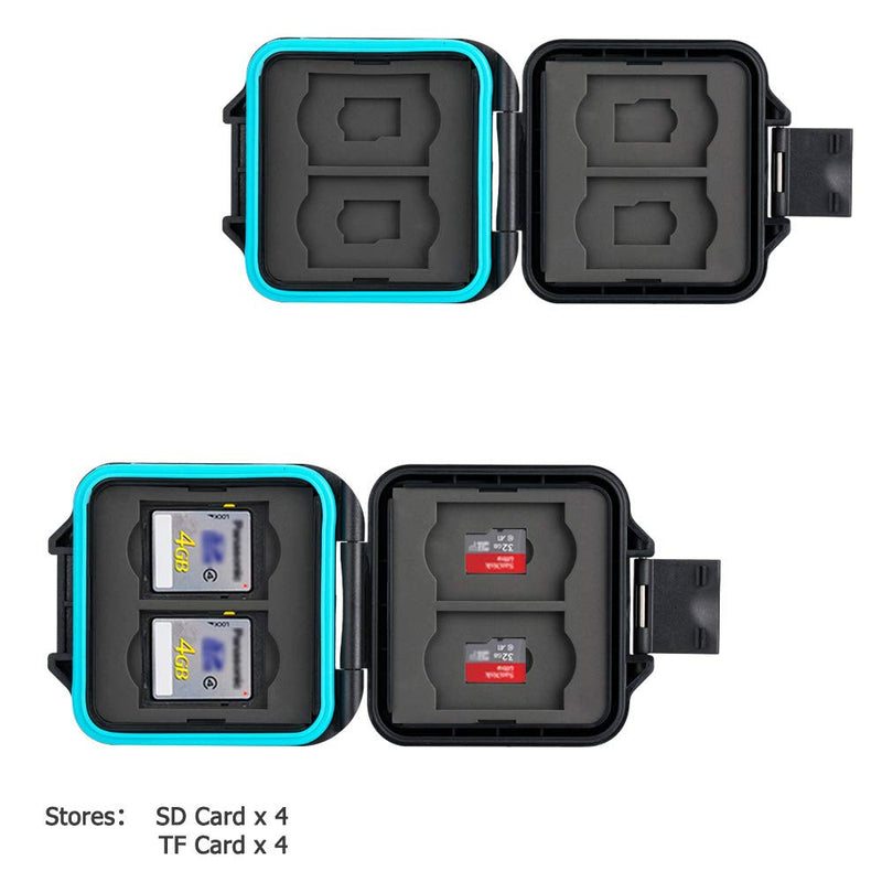 JJC 8 Slots Memory Card Case Holder Storage for 4 SD SDHC SDXC Card and 4 Micro SD TF Card, Small SD Micro SD Card Case Organizer Waterproof & Anti-Shock For 4 SD+4 Micro SD
