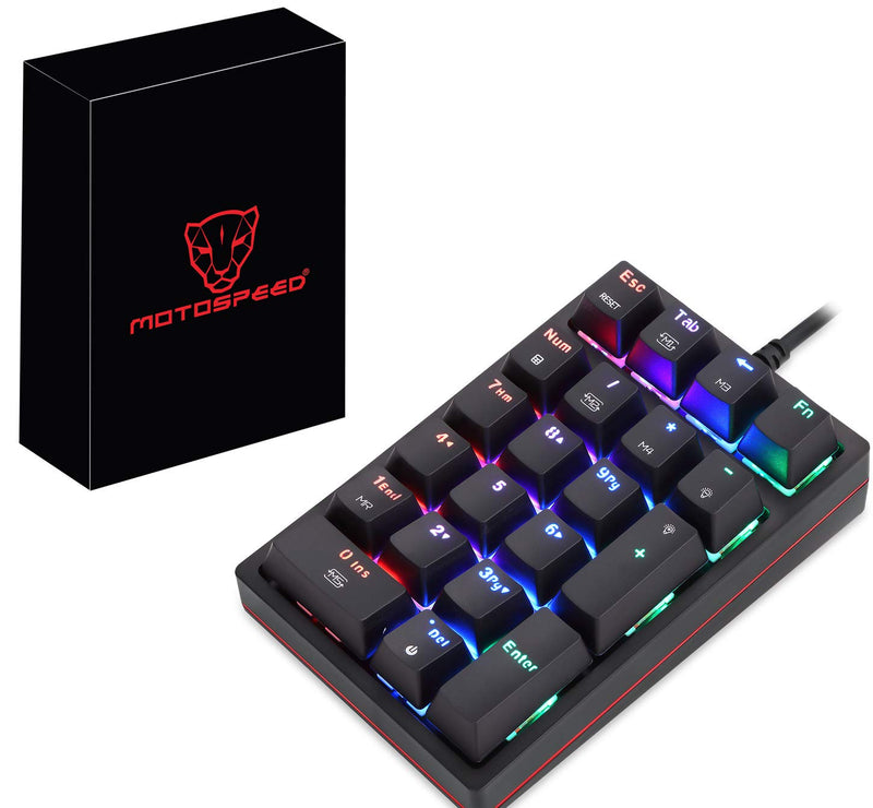 Motospeed Macro Mechanical Numeric Keypad USB Wired 21 Keys Mini Numpad Portable Keypad RGB Backlight Gaming Keypad Extended Layout for Cashier(Fully Programmable Keys) Blue Switch