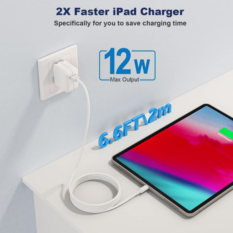 [AUSTRALIA] - iPad iPhone Charger Fast Charging [ Apple Certified ] 2Set 6FT USB to Lightning Cable iPad Cord with 12W Foldable Block iPhone Charging Travel Wall Plug Compatible with iPad, iPad Pro, iPad Air,iPhone 