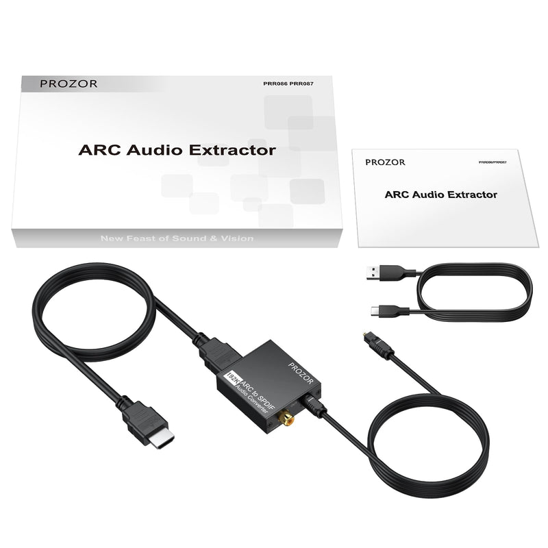 PROZOR 192KHz HDMI ARC to Optical Audio Adapter, 7ft/2.1m ARC Audio Extractor, HDMI(ARC) to Optical Toslink/Coaxial Converter, for TV to Speaker Amplifier Soundbar (Not Reversible) ARC to Optical/Coax 7ft