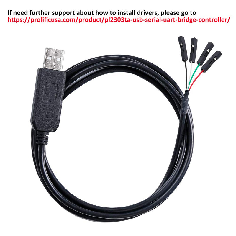DTECH USB to TTL Serial Adapter 3.3V Debug Cable TX RX Signal 4 Pin Female Socket PL2303 Prolific Chip Windows 10 8 7 XP Vista (3ft, Black) 3ft/1m