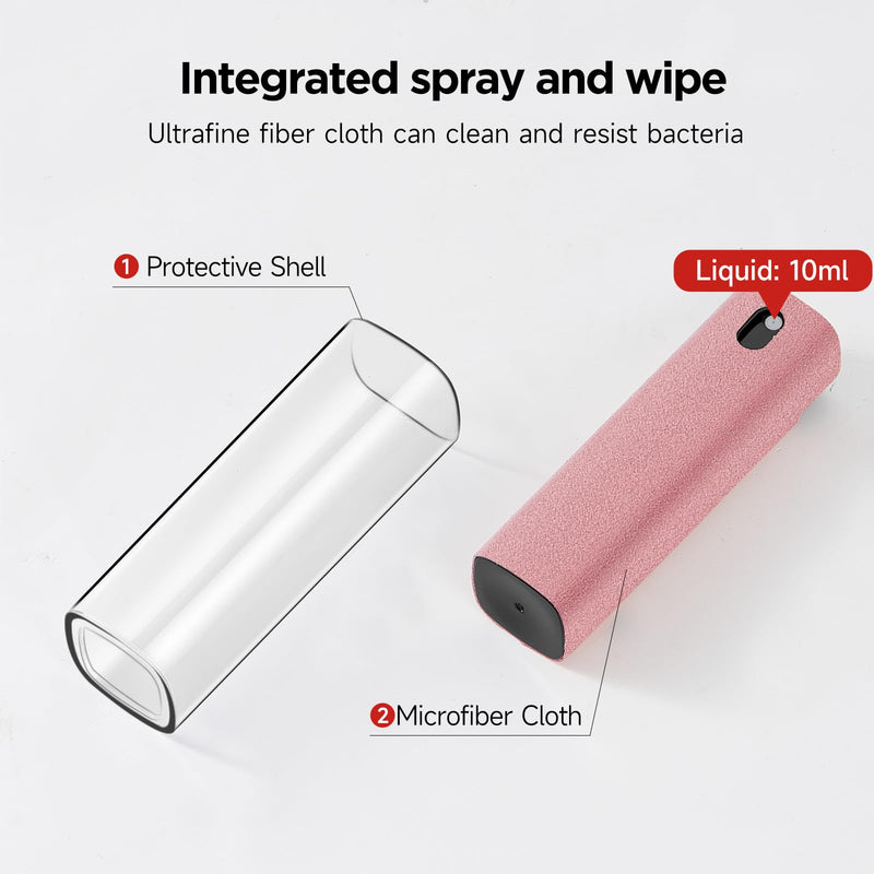 YTT Screen Cleaner, All-in-One Spray & Wipe Cleaner, with Transparent Protective Shell for All Phones, Laptop and Tablet Screens (Pink) Pink