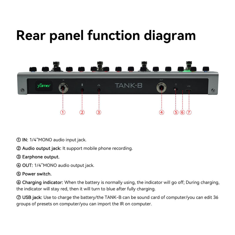 Guitar Pedal Multi Effects Bass with 36 Editable Presets, Chorus, Amp, Delay, Reverb, MOD, IR CAB, Music Recording, Tuner, Built-in Battery, BT Connection Digital Electric Bass Effector Bluetooth
