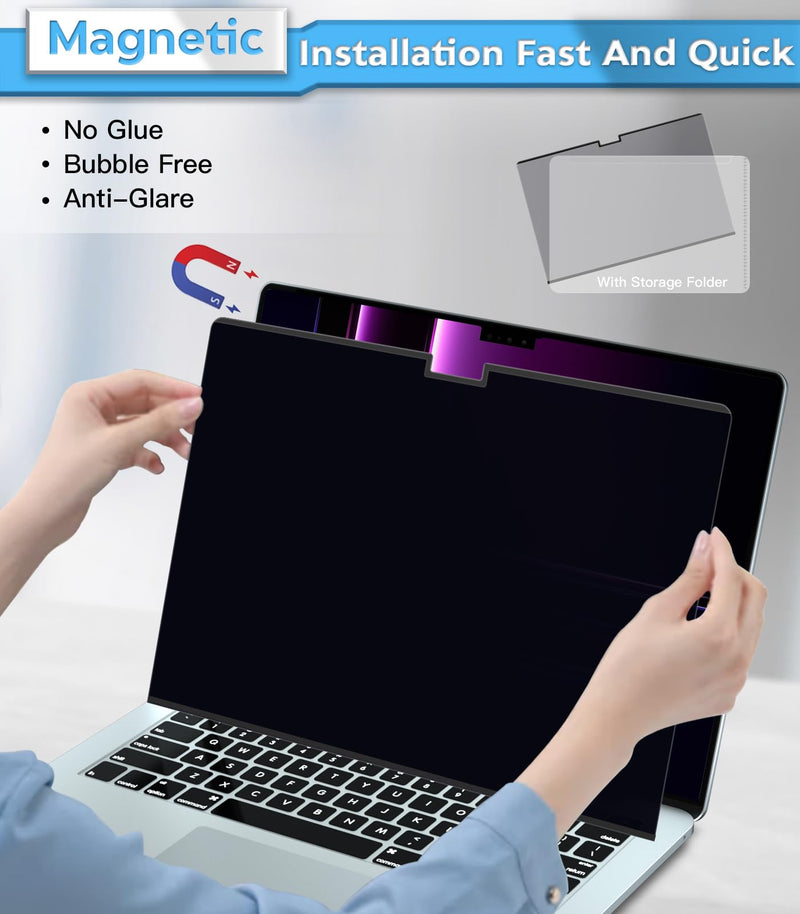 PYS Magnetic Privacy Screen for MacBook Air 15.3 Inch (2023-2024, M2 M3 Chip) - Removable Anti-Glare Protector with Camera Cover Slide and Anti-Blue Light Filter MacBook Air 15 Inch (2024-2023,M2/M3)