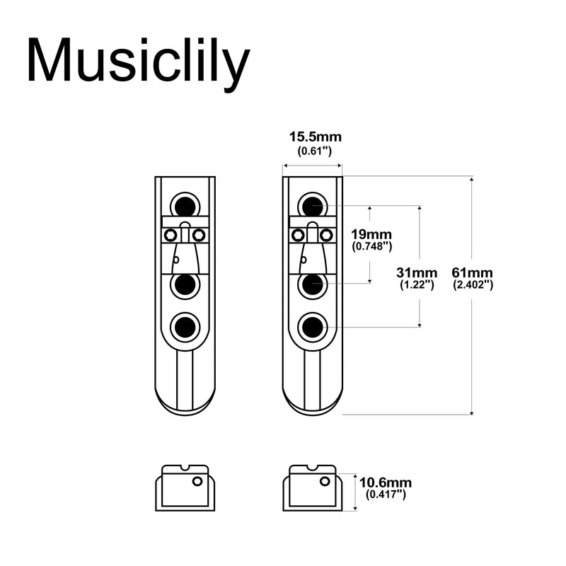Musiclily Pro Individual Bass Bridge Single String Lock-Down Bass Bridge for 4-String Electric Bass, Black (Set of 4)