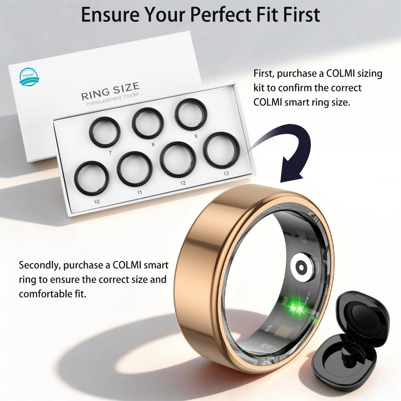 COLMI R02 Smart Ring with Sizing Kit - No Subscription Fee - Sleep, Heart Rate, SpO2 Monitor - Health Tracking. (Rose Gold 7#)