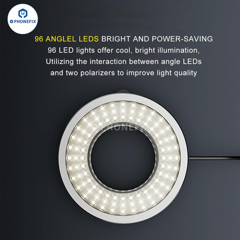 Microscope Polarized 96-LED Ring Light Anti Glare Microscope Lamp Illuminator for Soldering Repair Industrial Camera