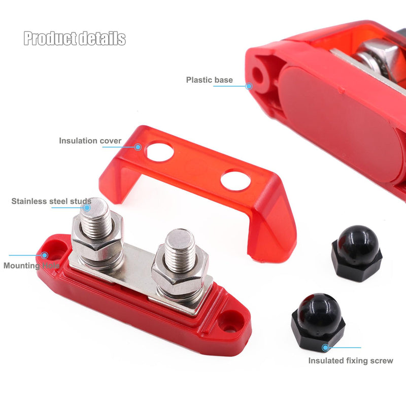 Bus Bar 12V-48V DC 250A Busbars Battery Distribution Block with Dual 5/16" (M8) Posts Terminals Block, 250 Amp Powerbar with Cover Positive & Ground for Car RV Solar Boat, Red& Black 2 Pack Dual 5/16" Posts Terminal with Cover