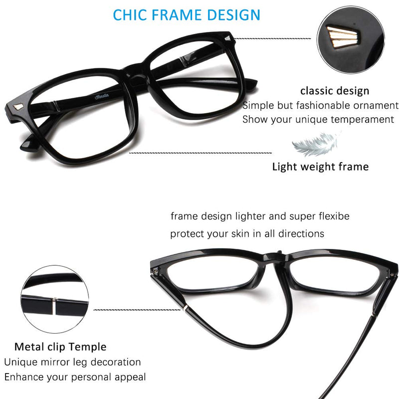 Henotin 4-Pack Blue Light Blocking Reading Glasses Women Men,Spring Hinge Computer Readers,Anti UV Ray Square Nerd Eyeglasses (Mixed Color, 0.00, Diopters) Mixed Color 0.0 Diopters