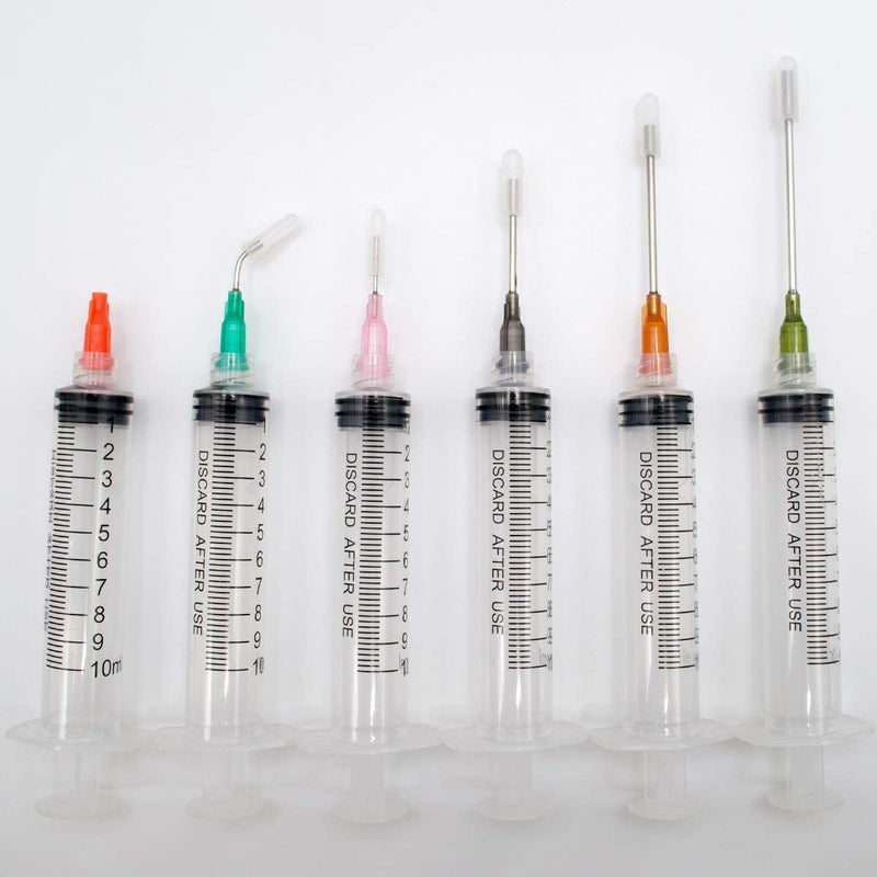 Syringe Set with Blunt Needles, 1ml, 3ml, 5ml, 10ml with 14g, 15g, 16g, 18g, 20g Blunt Needles and Syringe Cap for DIY Craft Refill Glue, Industrial Applications (8 Pieces) Pack of 8