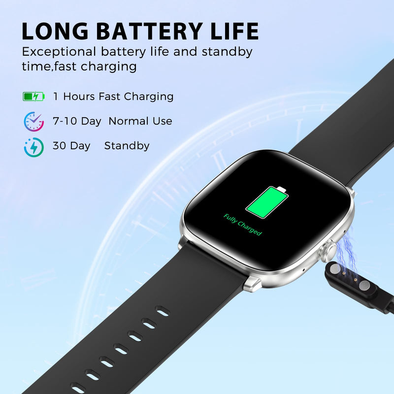 BRIBEJAT Smart Watches for Women Men, 1.75” AMOLED Touchscreen, Bluetooth Calling, Heart Rate/SpO2/Sleep Monitor, 10 Day Battery, IP68 Waterproof Finess Watch Compatible with iPhone Android (Silver) Silver 1.75"