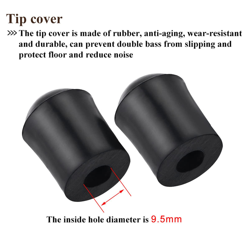Double Bass Endpin Rubber Tip Stopper, 2PCS Rubber Tip for 1/4 Size String Bass Endpin Protector End Pin Cap Accessory (Inner Diameter: 9.5mm)
