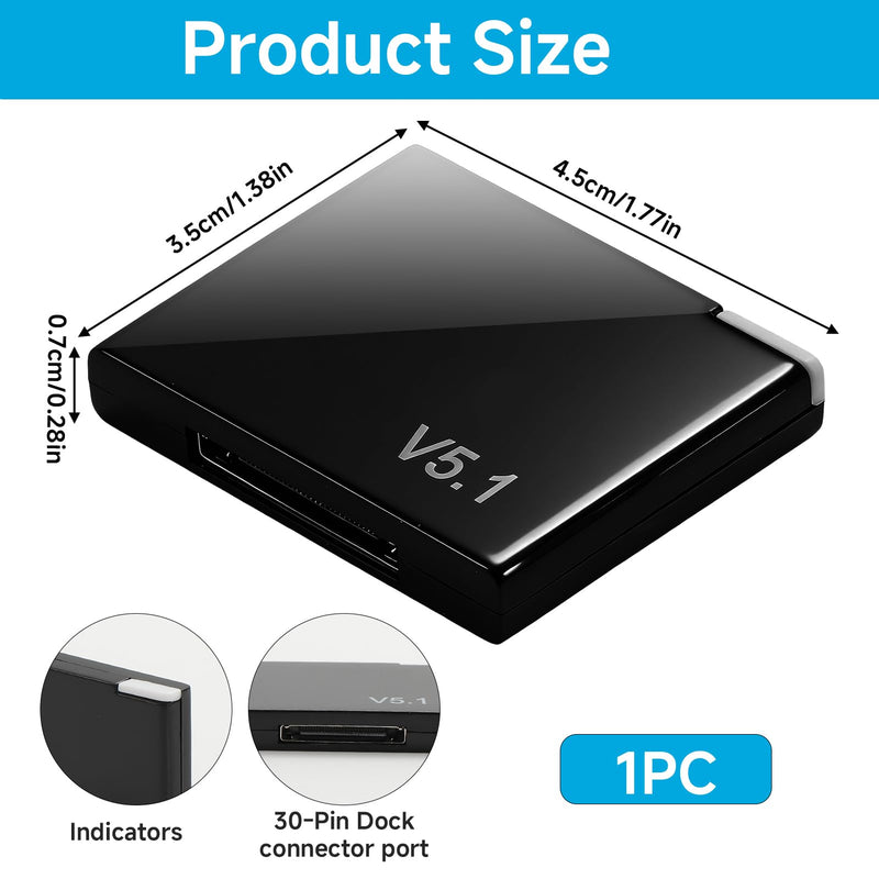 Bluetooth 5.1 30 Pin Bluetooth Adapter Receiver for Bose iPod Sounddock | for 30 pin iPod iPhone Music Docking Station, Digital Music System Home Entertainment Speakers (Not for Car and Motorcycles)