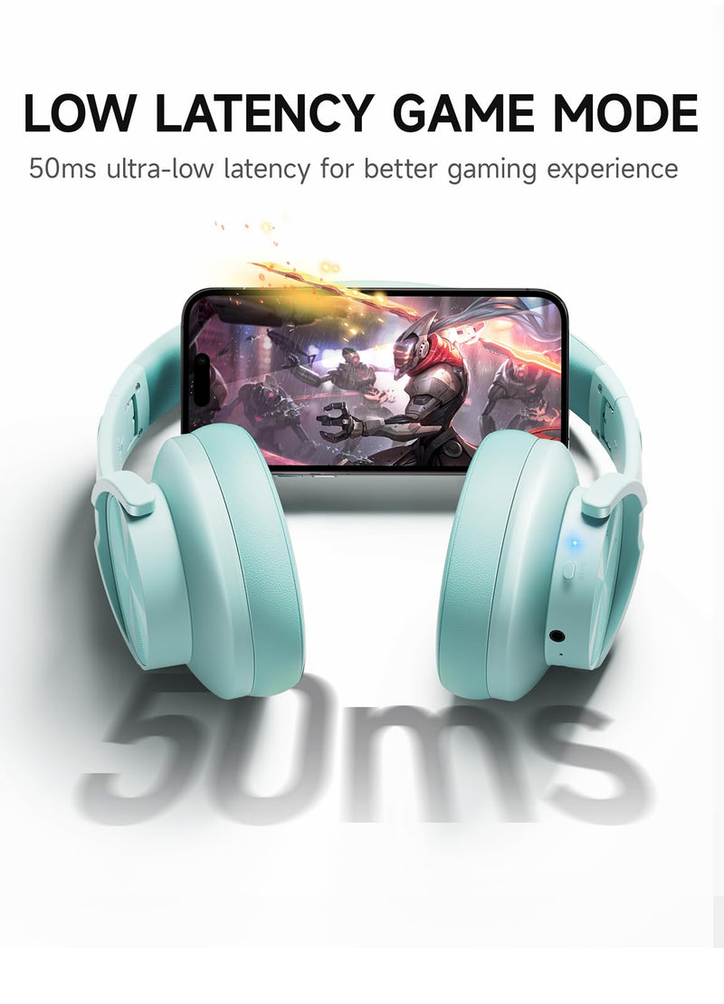 Picun B8 Bluetooth Headphones Over Ear, 120H Playtime Wireless Headphones with 3 EQ Modes Low Latency, Hands-Free Calls, Deep Bass Headphones for Travel Home Office Cellphone PC (Cyan) Cyan