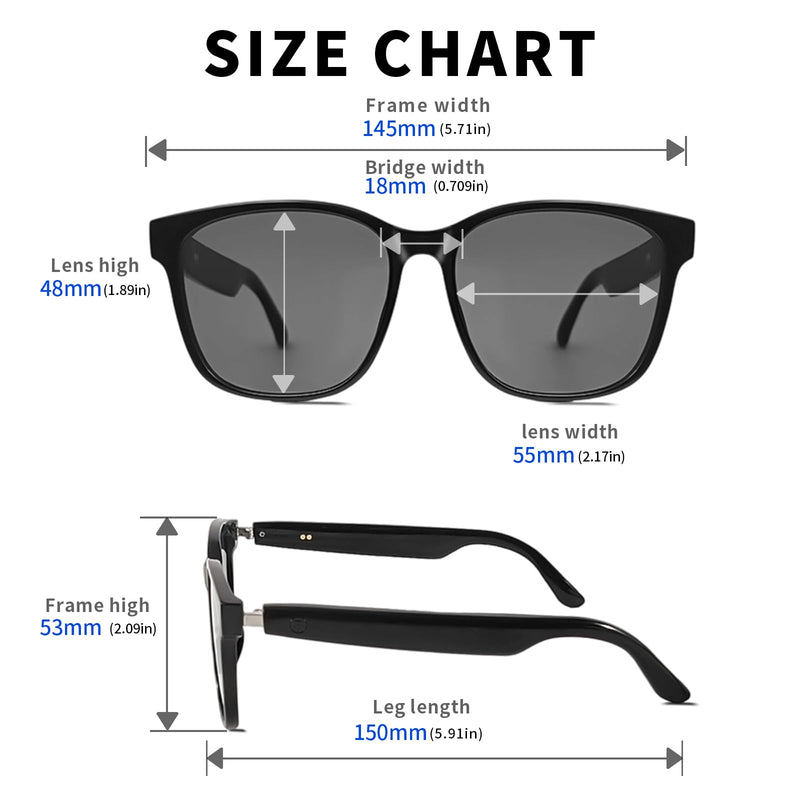 APOPHENIA AI Smart Bluetooth 5.4 Translation Sunglasses,Open-Ear Audio Glasses,144+Languages Real-Time Translator,Polarized UV400,Travel Business (Black Frame Grey Lens)