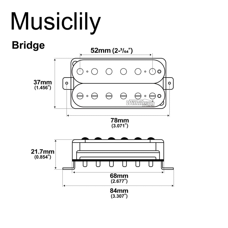 Wilkinson Vintage Classic Alnico 5 Overwound Open Style Bridge Humbucker Pickup for Electric Guitar, Black Bridge Black