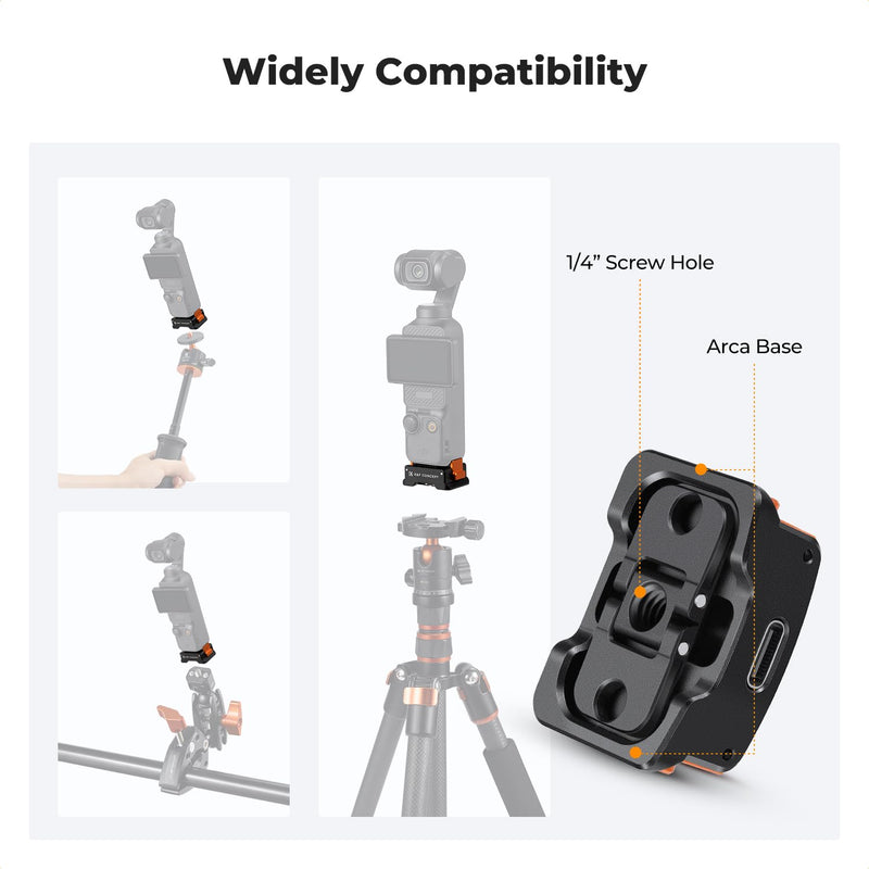 [AUSTRALIA] - K&F Concept Charging Adapter Base for DJI Osmo Pocket 3, Desktop Type-C Charging Dock Fit Arca-Swiss Standard, with 1/4 Screw Hole/Folding Finger, Aluminum Alloy Bracket 