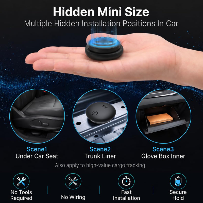 GPS Tracker for Vehicles, 2 Pack Magnetic Hidden GPS Tracker (iOS Only) | for Vehicles No Subscription Life Car Tracker Device Hidden Magnetic Waterproof for iOS Locate - Black