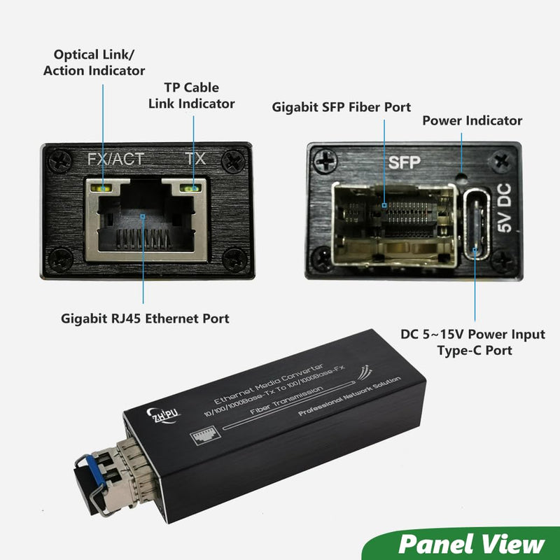 [AUSTRALIA] - Mini Gigabit Fiber Media Converter with 1310nm SM Dual Fiber 20km SFP Module, 10/100/1000Mbps Ethernet to SFP Transceiver, USB C 5V Powered 
