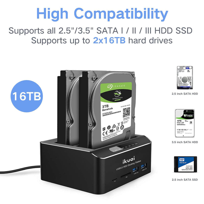 RSHTECH 3.5inch USB 3.0 to SATA External Hard Drive Enclosure+SATA Dual Bay Hard Drive Docking Station