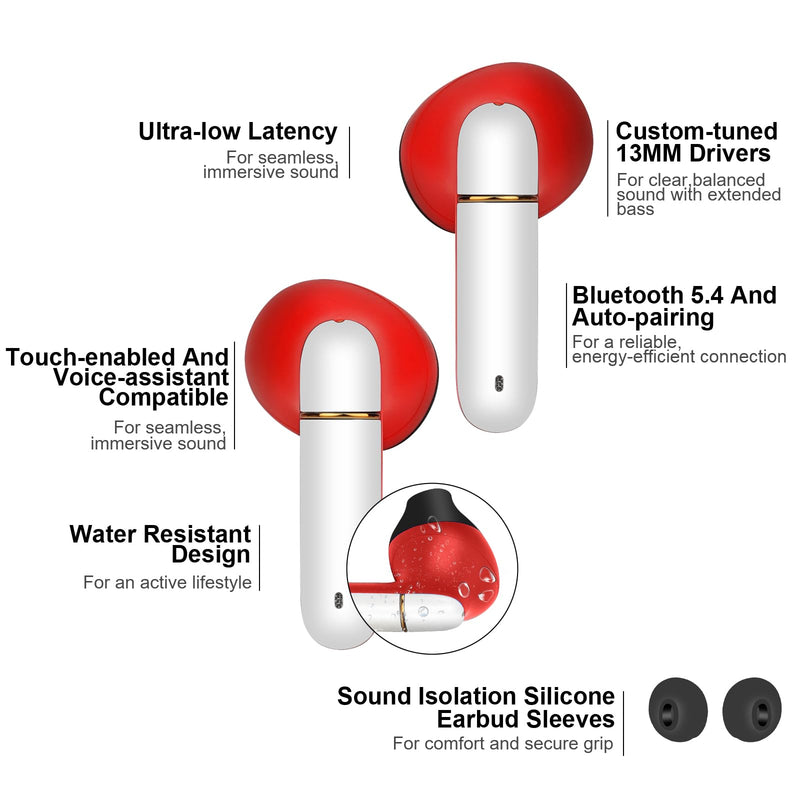 2 Pack Wireless Earbuds for Kids,Comfortable Wireless Earphones Fit Ergonomic Design Ball Shape Ear Buds with Mic for Android iOS Cell Phone Computer Laptop Red and Blue-2pcs