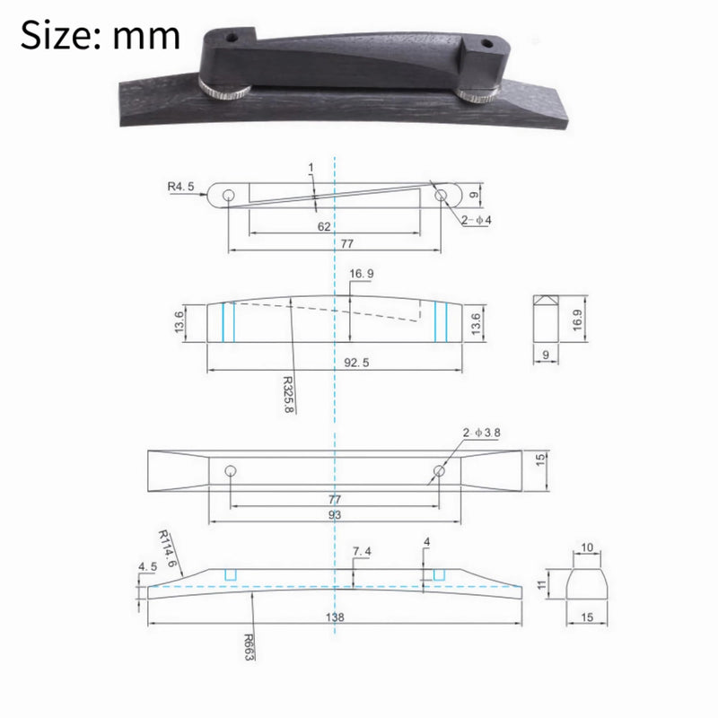 [AUSTRALIA] - Ebony Jazz Guitar Bridge, Adjustable Bridge for Archtop Guitars Parts Replacement 